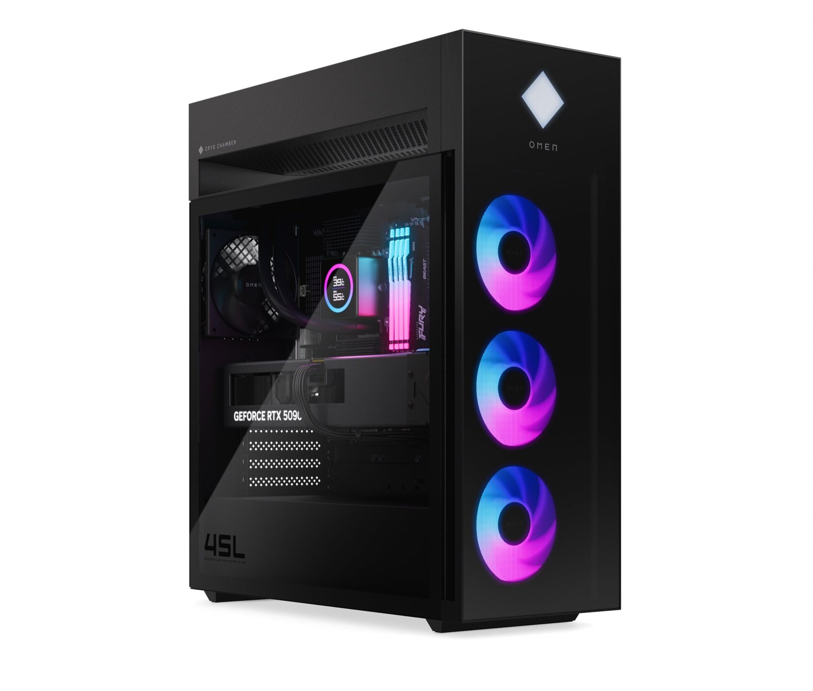 OMEN by HP 45L Gaming Desktop GT22-3090, Windows 11 Pro, Intel® Core™ Ultra 9, 64GB RAM, 2TB SSD, NVIDIA® GeForce RTX™ 5090, Black - 图片 2